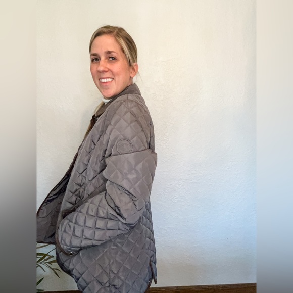 LAUREN by Ralph Lauren Quilted Jacket Women’s XL Gray with Leather Trim Coat - Picture 3 of 16
